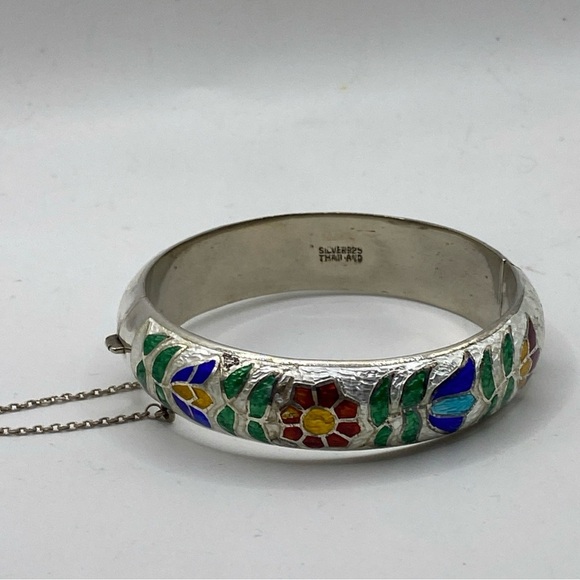 Bracelet Bangle Vintage Siam Enamel Decor Thailand 925 Sterling Silver /7.5”in - Picture 11 of 12